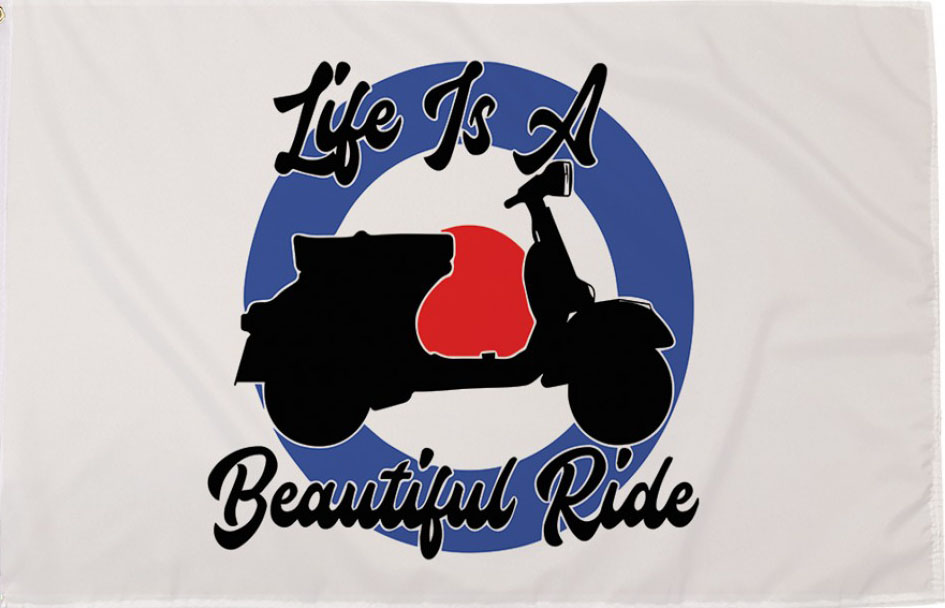 Life is a beautiful ride Vespa scooter target flag 5ft x 3ft