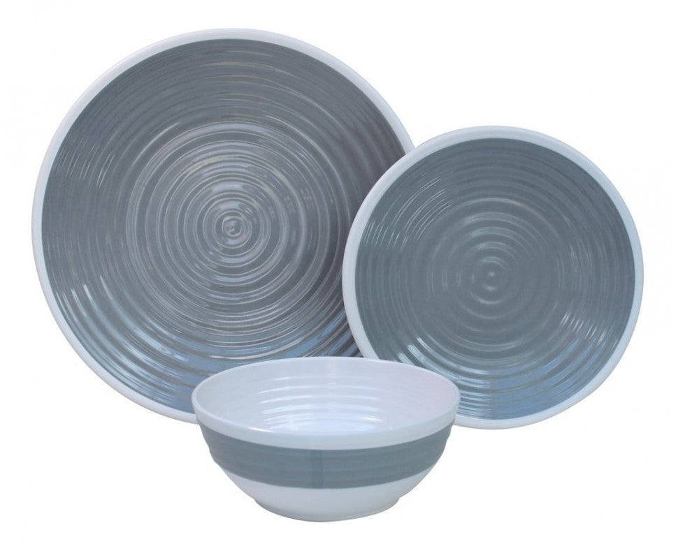 Premium 12 piece melamime plate and bowl set pastel grey
