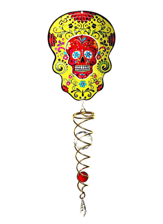 Sugar skull Day of the dead stainless 16cm garden windspinner with tail