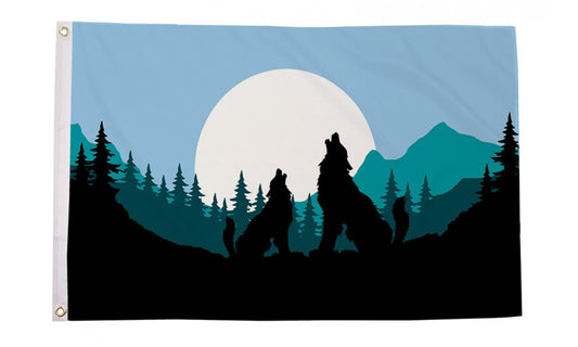 Drapeau silhouette de loup 5 pieds x 3 pieds avec oeillets
