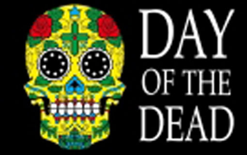 Day of the dead flag 5ft x 3ft featuring sugar skull type design