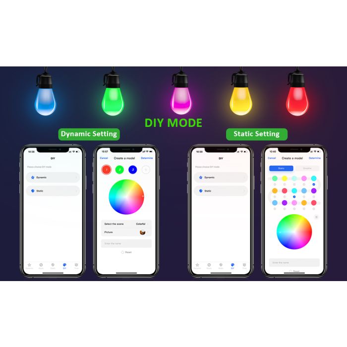 Garden campsite multi-function and multi-colour festoon lights 12v&240v