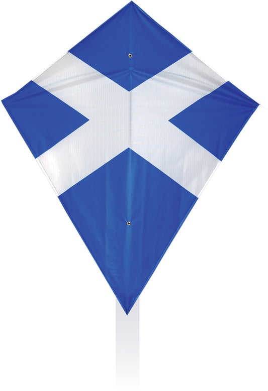 Traditioneller Einleiner-Diamantdrachen mit schottischer St.-Andreas-Flagge