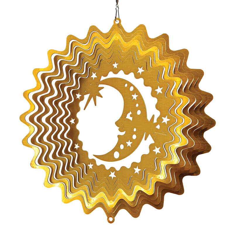 Moon and stars gold stainless steel 6 inch (15cm) garden windspinner