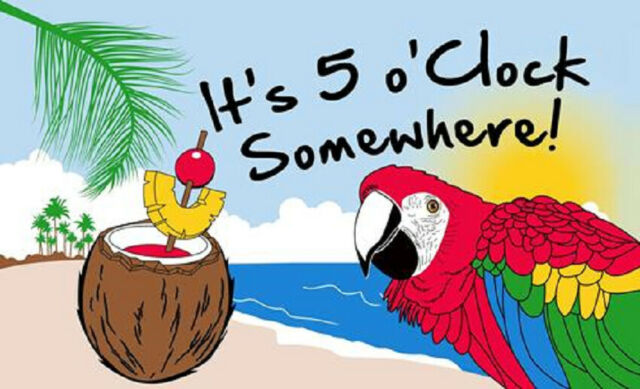 It's five o'clock somewhere parrot flag 5ft x 3ft with eyelets