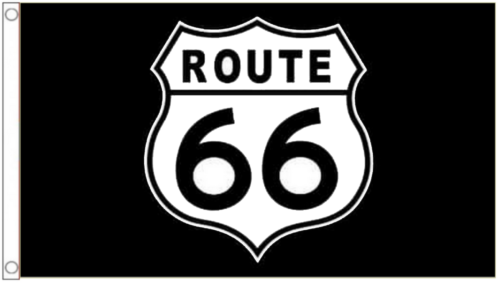 Drapeau noir Route 66 5 pieds x 3 pieds avec oeillets