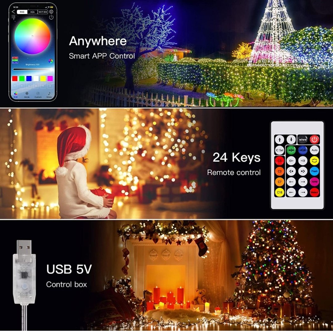 Spectrum multicoloured USB powered LED string lights 10m