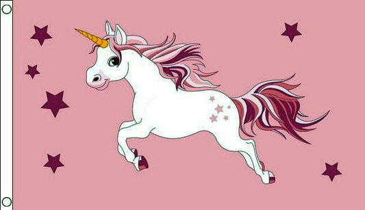 Unicorn flag 5ft x 3ft in bright pink with eyelets