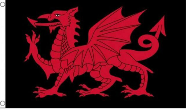 Wales Welsh dragon red on black flag 5ft x3ft